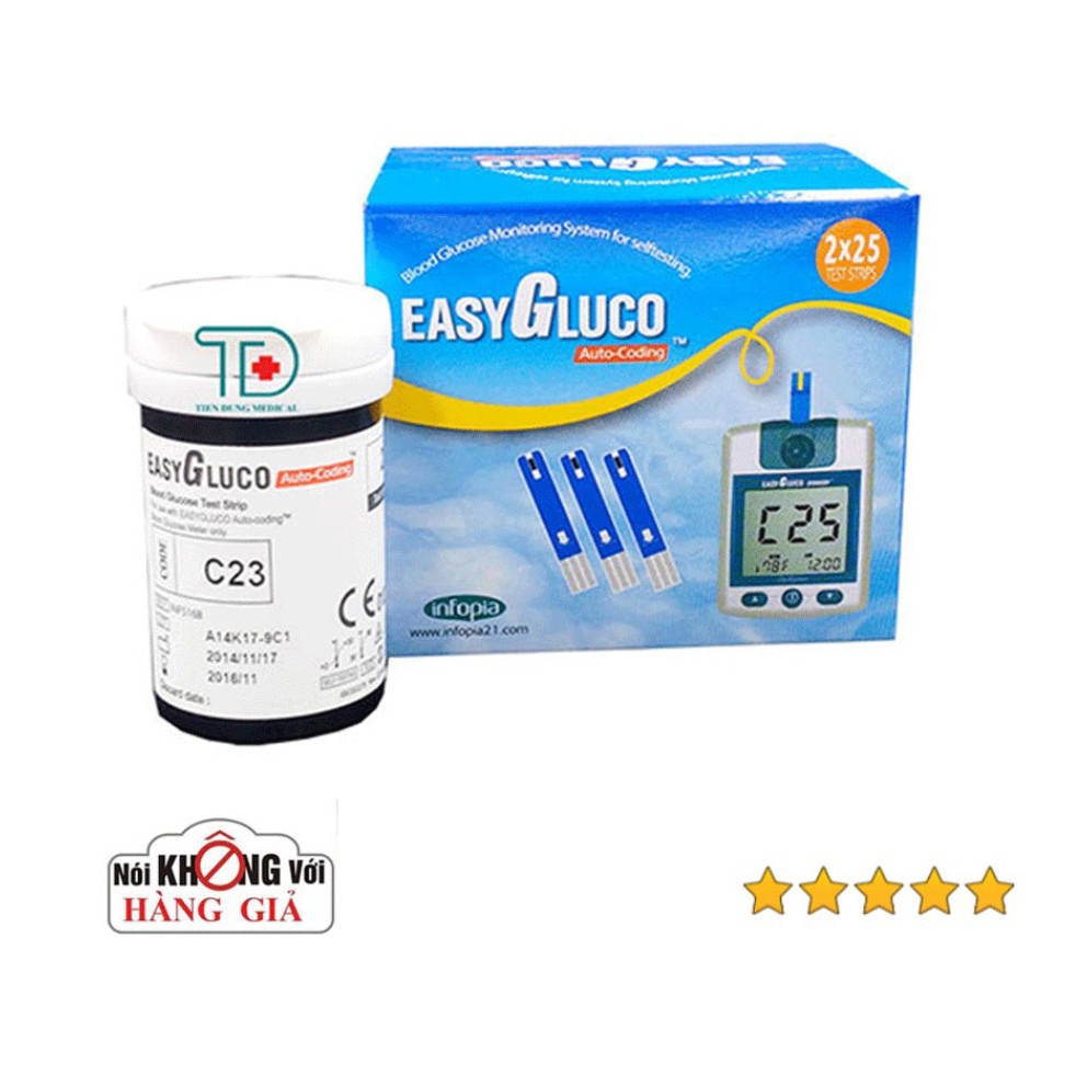 ⚡️Chính hãng⚡️ Lọ 25 que thử đường huyết EasyGluco, tiểu đường EasyGluco - Đo đường huyết - Phát hiện tiểu đường