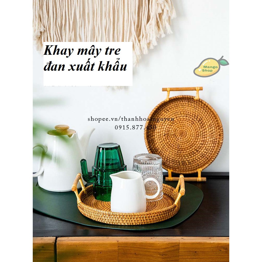 Khay mây tròn có tay cầm đựng bánh snack trái cây ( Giỏ mây decor bánh trái cây chụp ảnh )