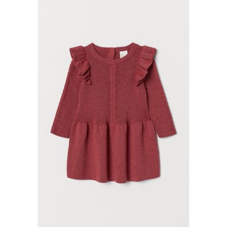 Váy len dày đỏ trơn bé gái HM Auth Size 6m đến 4Y