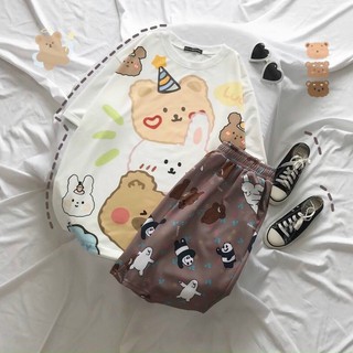 Đồ bộ short hoạt hình form rộng UNISEX in hình 3 con Gấu  đáng yêu TTML0020