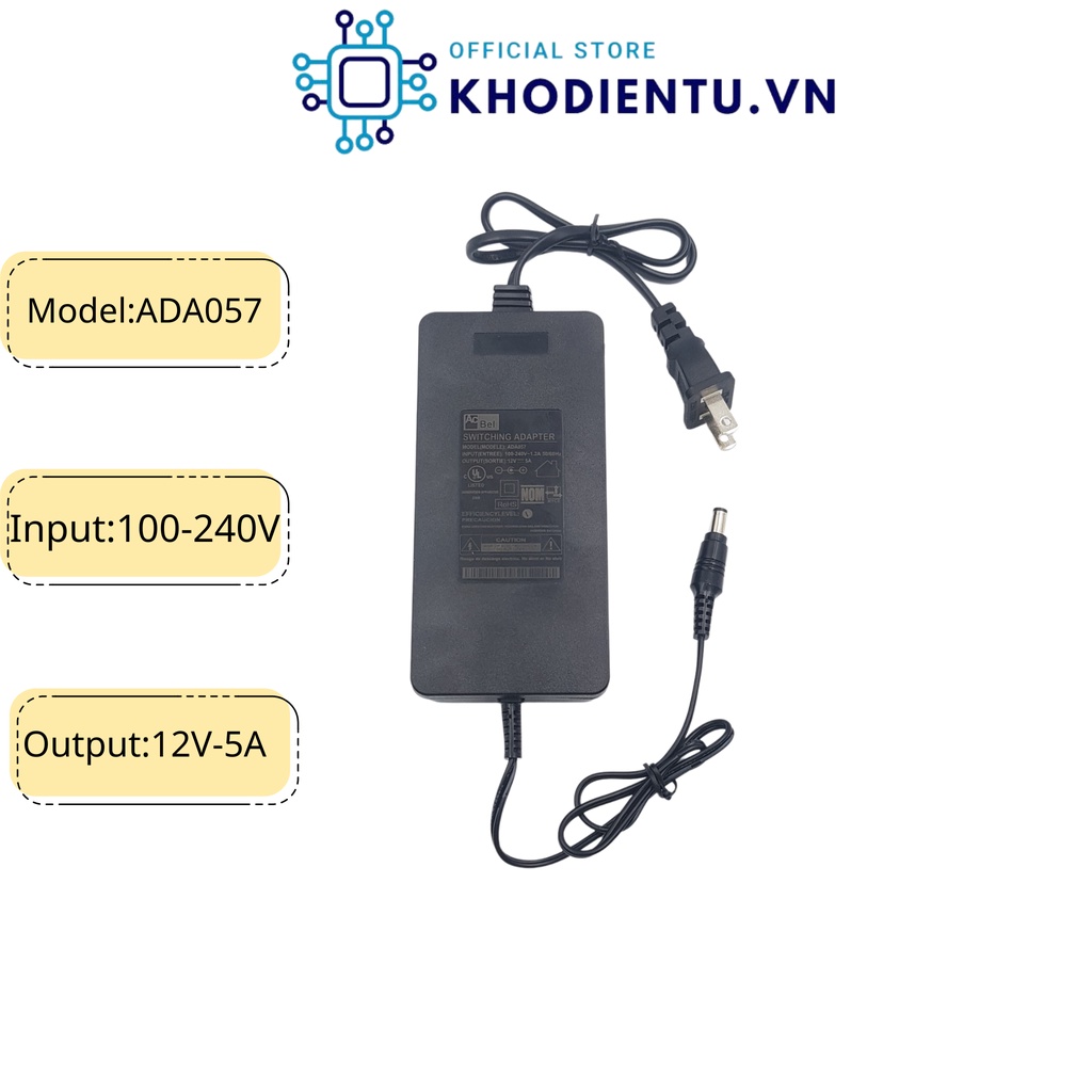 Nguồn Adapter 12V5A AcBel Dùng Cho Camera Led Dây 5050 12V 5A