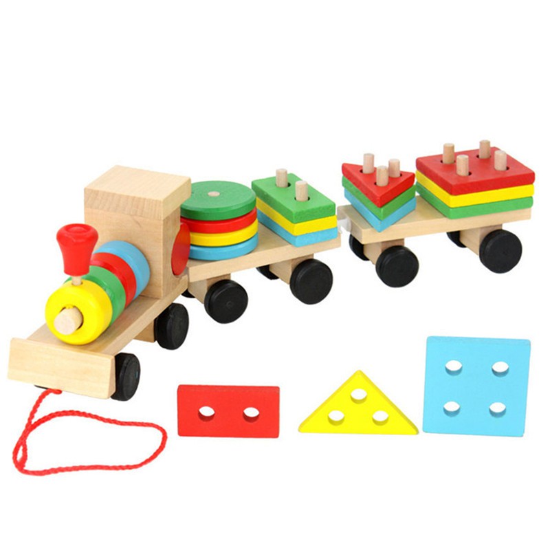 Đoàn tàu thả hình khối bằng gỗ an toàn, giúp bé nhận biết màu sắc và hình khối - Đồ chơi gỗ hàng loại 1