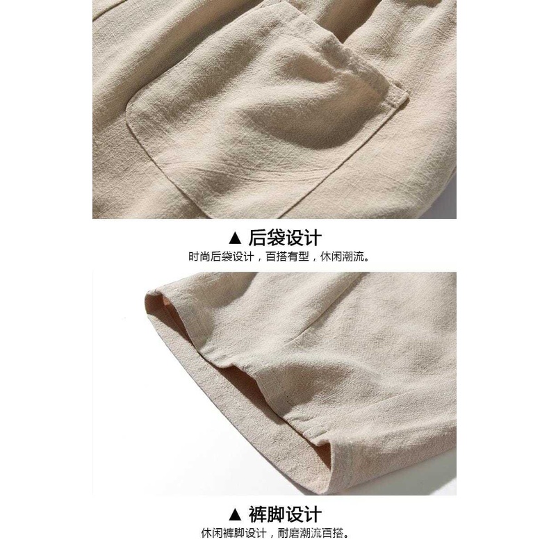 Quần Lửng Cotton Lanh Mỏng 6 Tấc Dáng Rộng Phong Cách Trung Hoa Cho Nam 7-Quarter