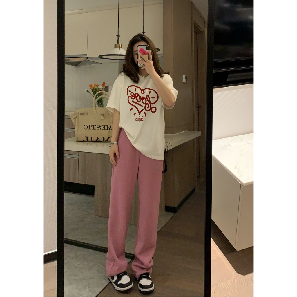 Áo Thun Ngắn Tay Cổ Tròn In Họa Tiết Đơn Giản Thời Trang Hàn Quốc Cho Nữ