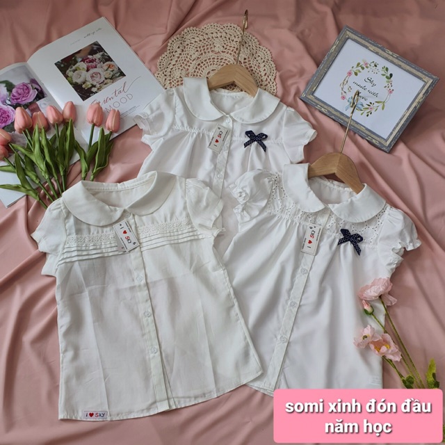 (Hàng chuẩn) Áo Sơmi bé gái, áo đồng phục đẹp, áo trắng xinh cho bé gái 16kg-48kg
