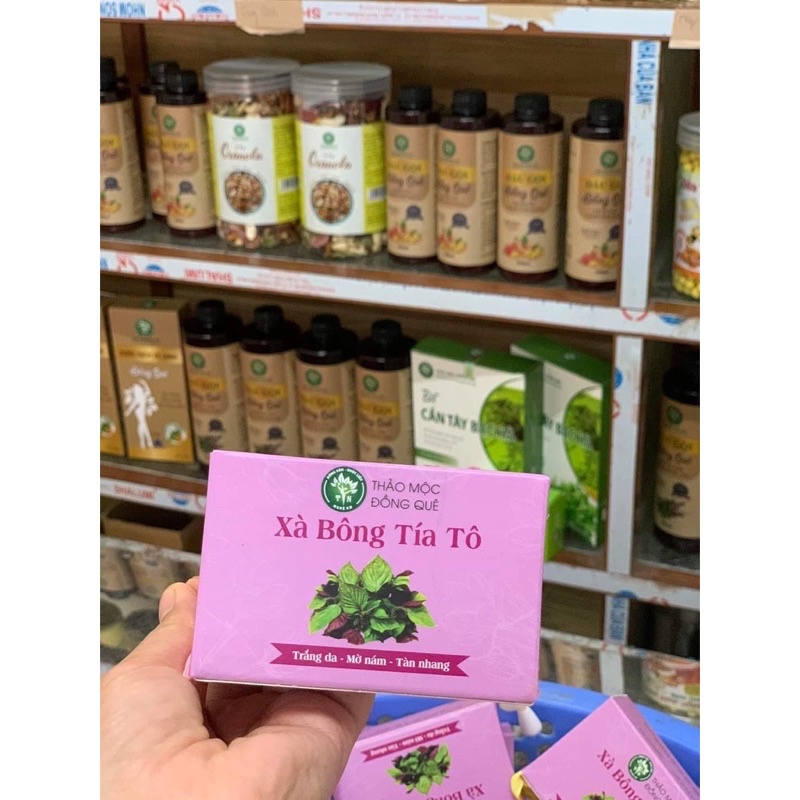 Xà bông tía tô trắng da giảm mụn mờ nám tàn nhang Thảo Mộc Đồng Quê