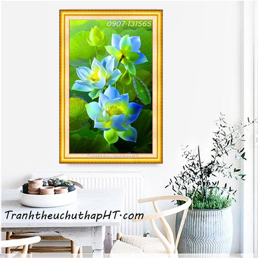 Tranh đính đá Hoa sen khoe sắc VS125: 50*75cm (tự đính)