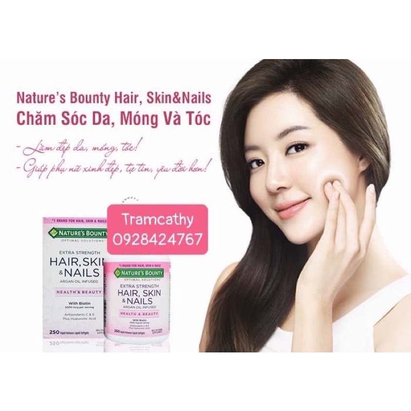 Hair skin nails Viên Uống Đẹp Da, Tóc, Móng Hair Skin Nail Nature's Bounty 250 Viên