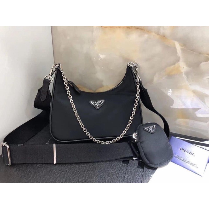 Set 2in1 túi Prada chất dù đẹp full logo fullbox size 22 25