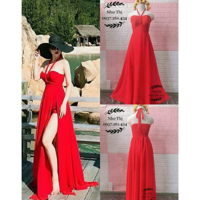 VIP (miễn phí chỉnh váy) đầm maxi cúp ngực dây yếm xẻ tà đi biển du lịch chụp ảnh sống ảo giá rẻ
