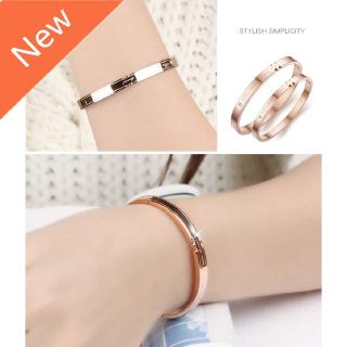 Rose Gold Color Titanium Steel Couple Bracelets with Diamond Decorations