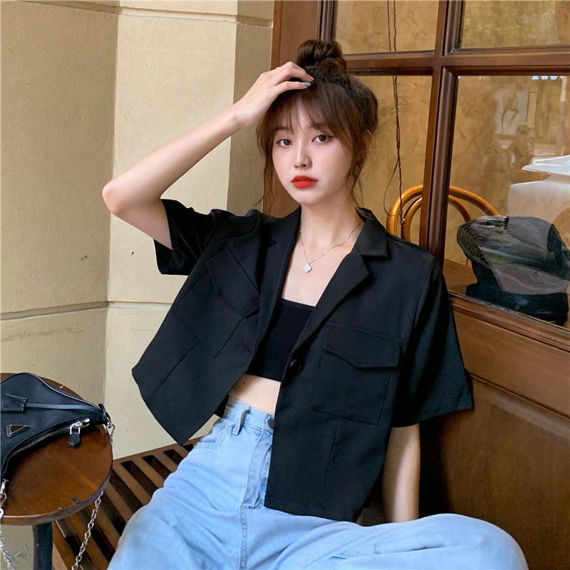 📷 Áo Blazer tay ngắn, kiểu croptop ( 2 màu ) | BigBuy360 - bigbuy360.vn