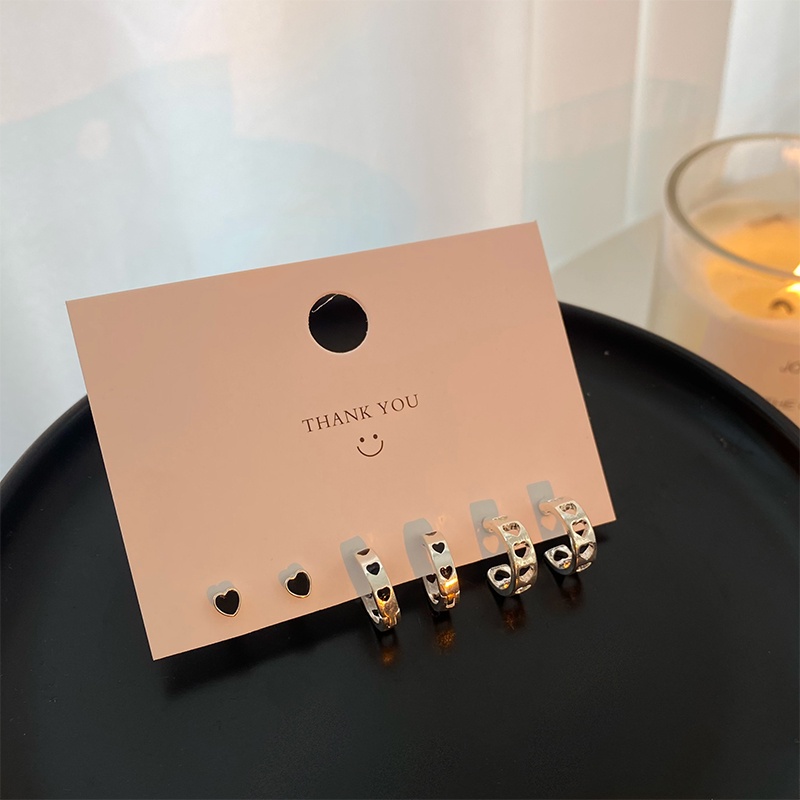 Bộ 3 Đôi Bông Tai Hình Trái Tim Đơn Giản Thời Trang Cho Nữ