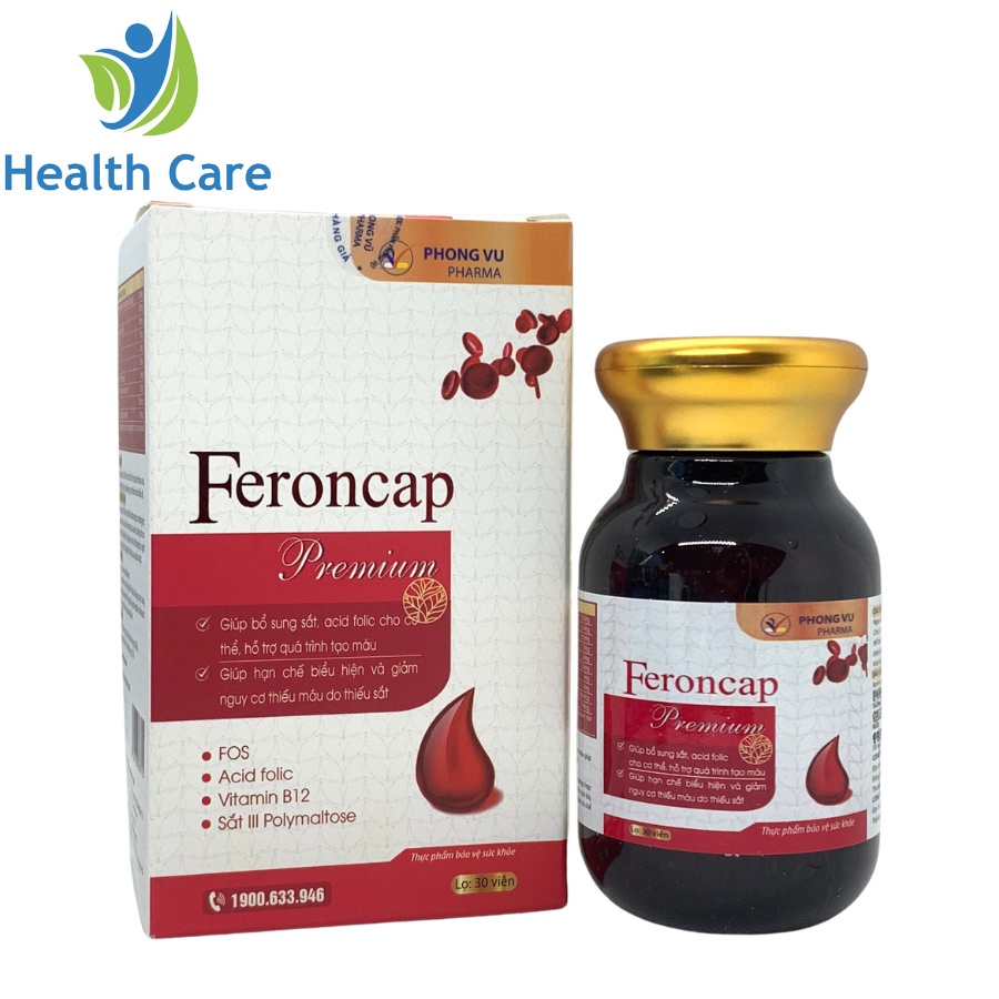 Viên Sắt Bổ Máu, Tái Tạo Máu FERONCAP Premium Phong Vũ Pharma, Lọ 30 viên