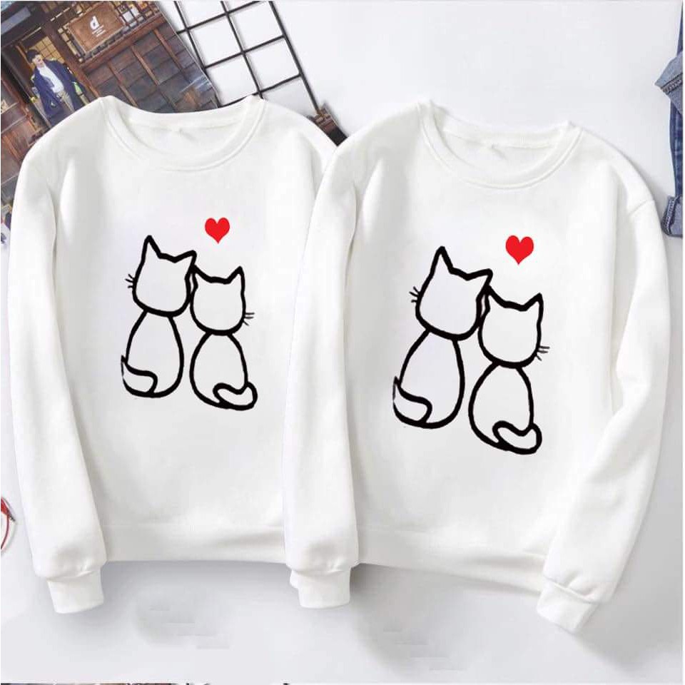 áo đôi thu đông hai chú mèo chất nỉ loại 1
