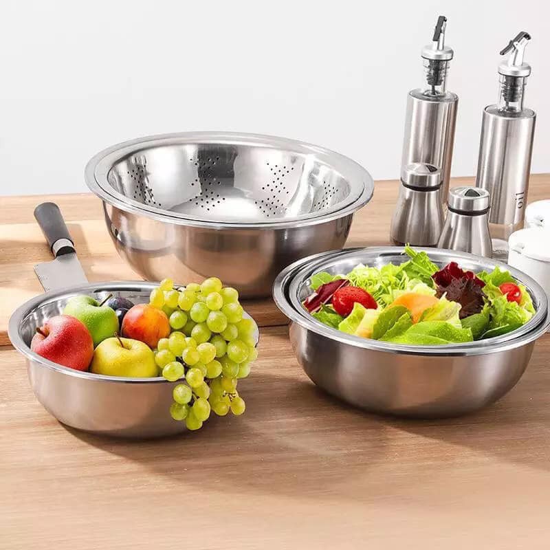 Bộ thau rổ chậu inox nhà bếp 5 món size 18-26cm chất liệu inox 304 không rỉ  - DUONGANH