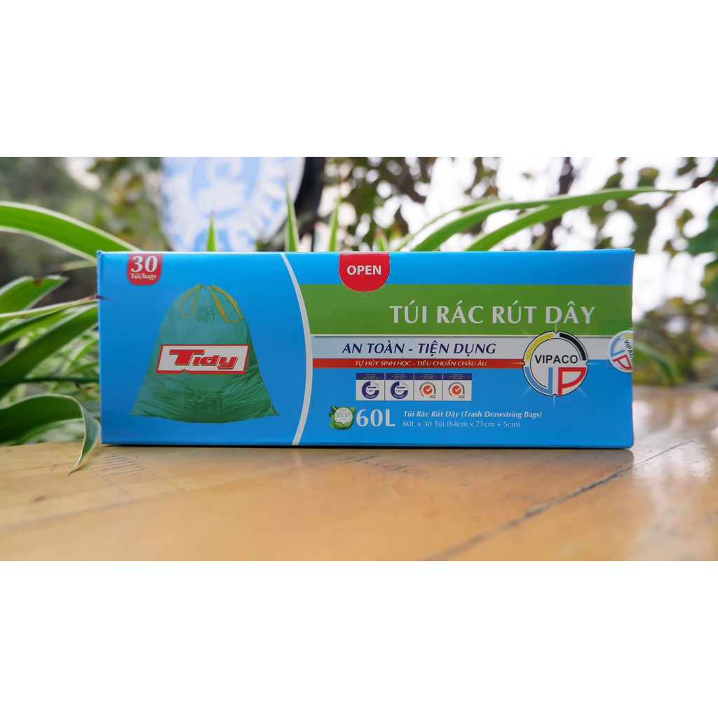 Hộp túi đựng rác thần kỳ TIDY Vipaco 60 Lít - túi rác cỡ lớn