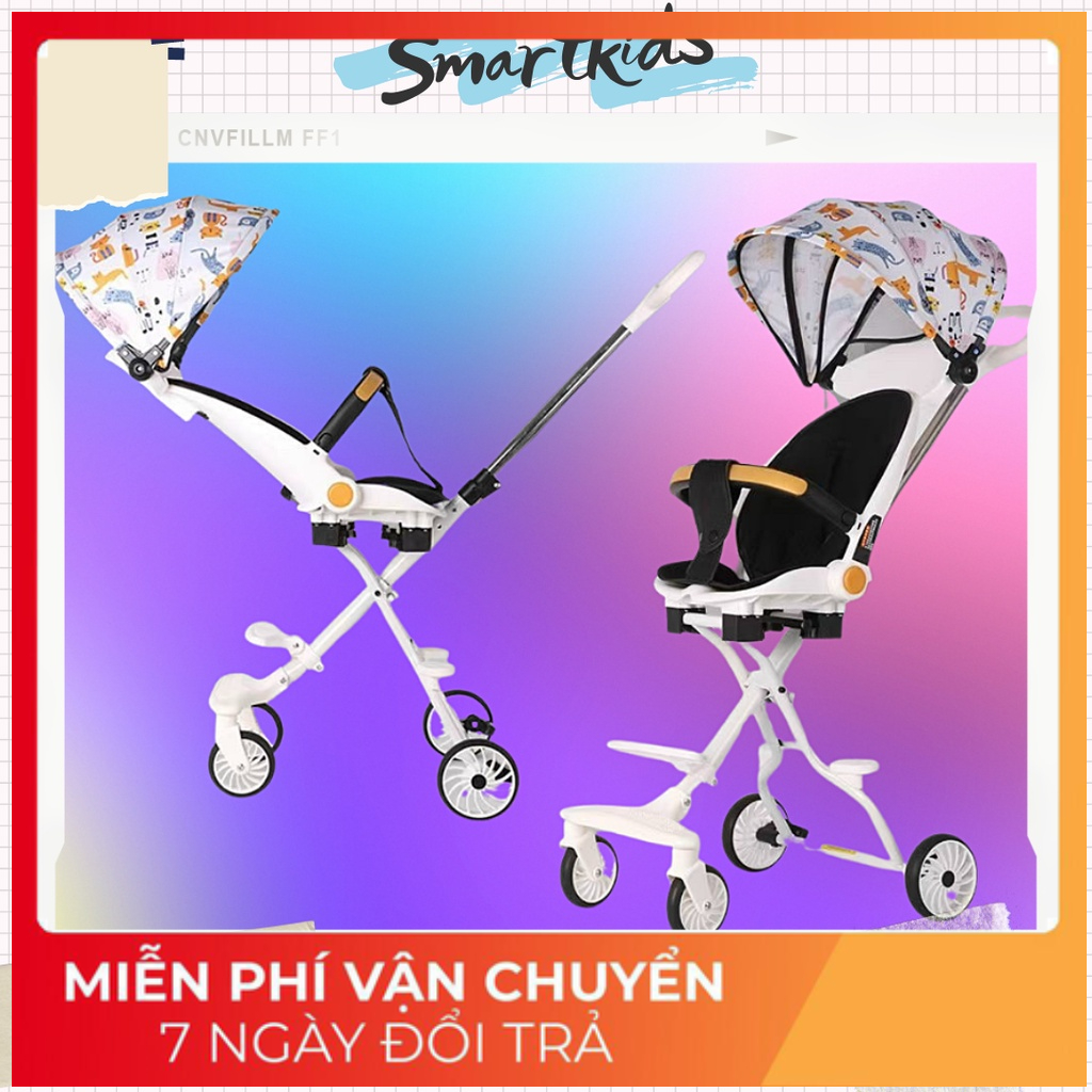 Xe đẩy NGẢ SÂU 360 ĐỘ - 2 chiều gấp gọn cho bé nằm, ngồi tặng kèm đệm M8 CAO CẤP CHO BÉ