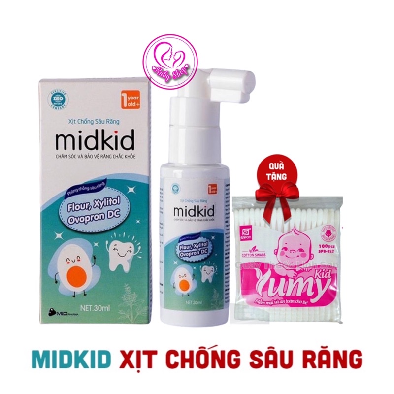 Xịt chống sâu răng cho bé Midkid - Bảo vệ men răng, giúp răng chắc khoẻ + tặng gói tăm bông