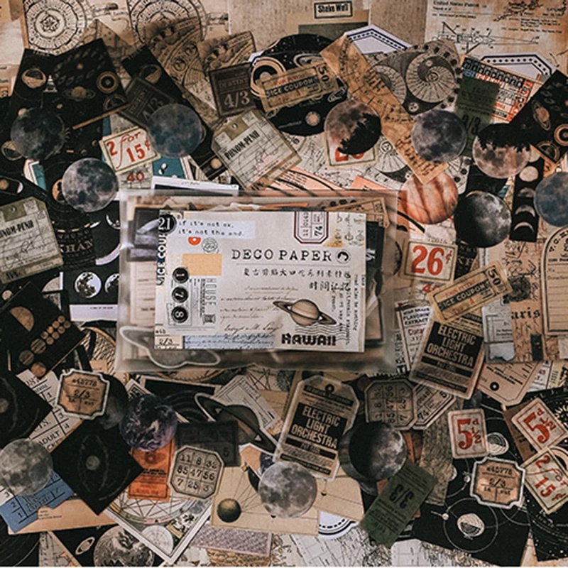 Set 200 tấm nhãn dán phong cách Vintage dùng để trang trí album ảnh