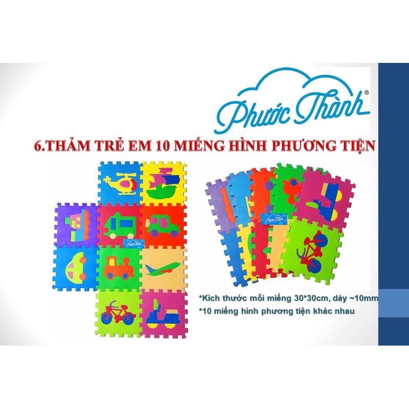 Thảm trẻ em 10 miếng hình phương tiện giao thông Phước Thành 30×30×1cm