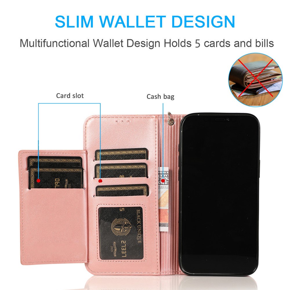 Từ Dây Kéo Ví Flip Case Cho iPhone 11 12 13 14 Pro Max X XR XS 7 8 Plus Vỏ Da Sang Trọng Kinh Doanh 5 Thẻ Khe Đứng Bìa Sách