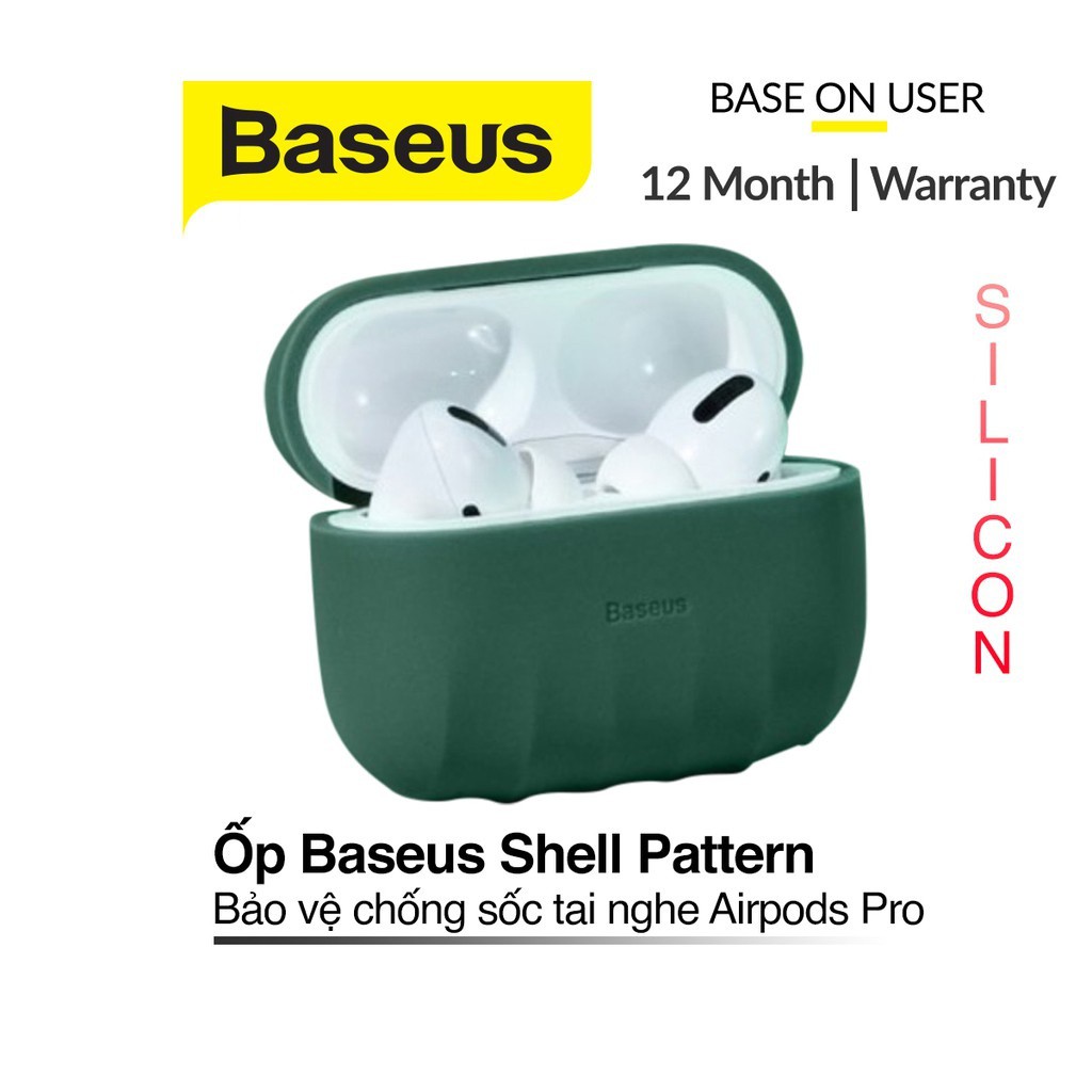 Case bảo vệ tai nghe Baseus Shell Pattern chất liệu Silicon siêu bền chống sốc cho Airpods