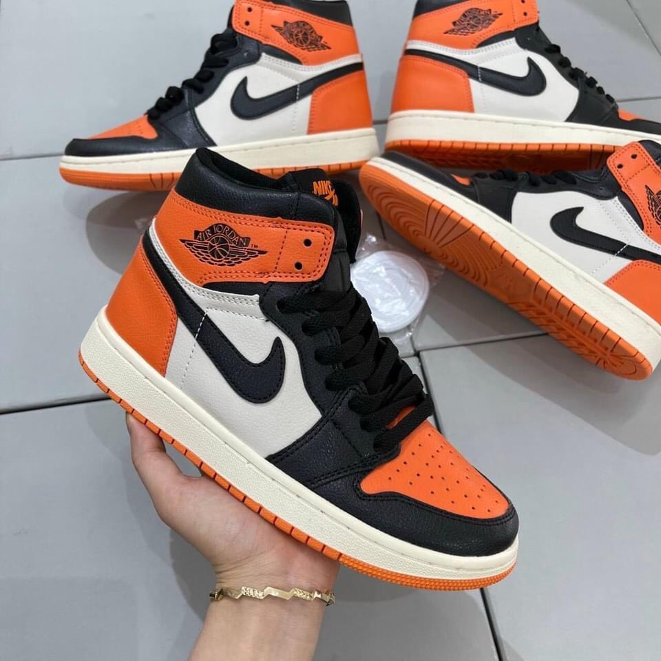 Giầy thể thao nam Air Jordan 1 Shattered Backboard, giày nữ cam đen cao cổ hàng cao cấp đủ size 36-43