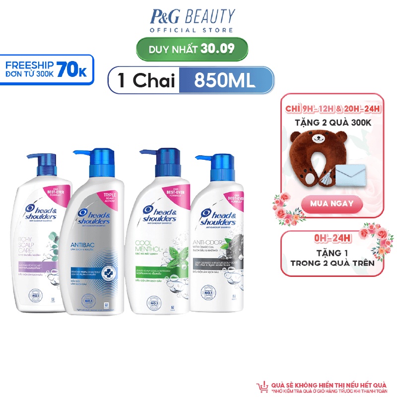 Dầu Gội HEAD&SHOULDERS chai 850ml Bạc Hà / Da Đầu Ngứa/ Hương Chanh/ Than Hoạt Tính