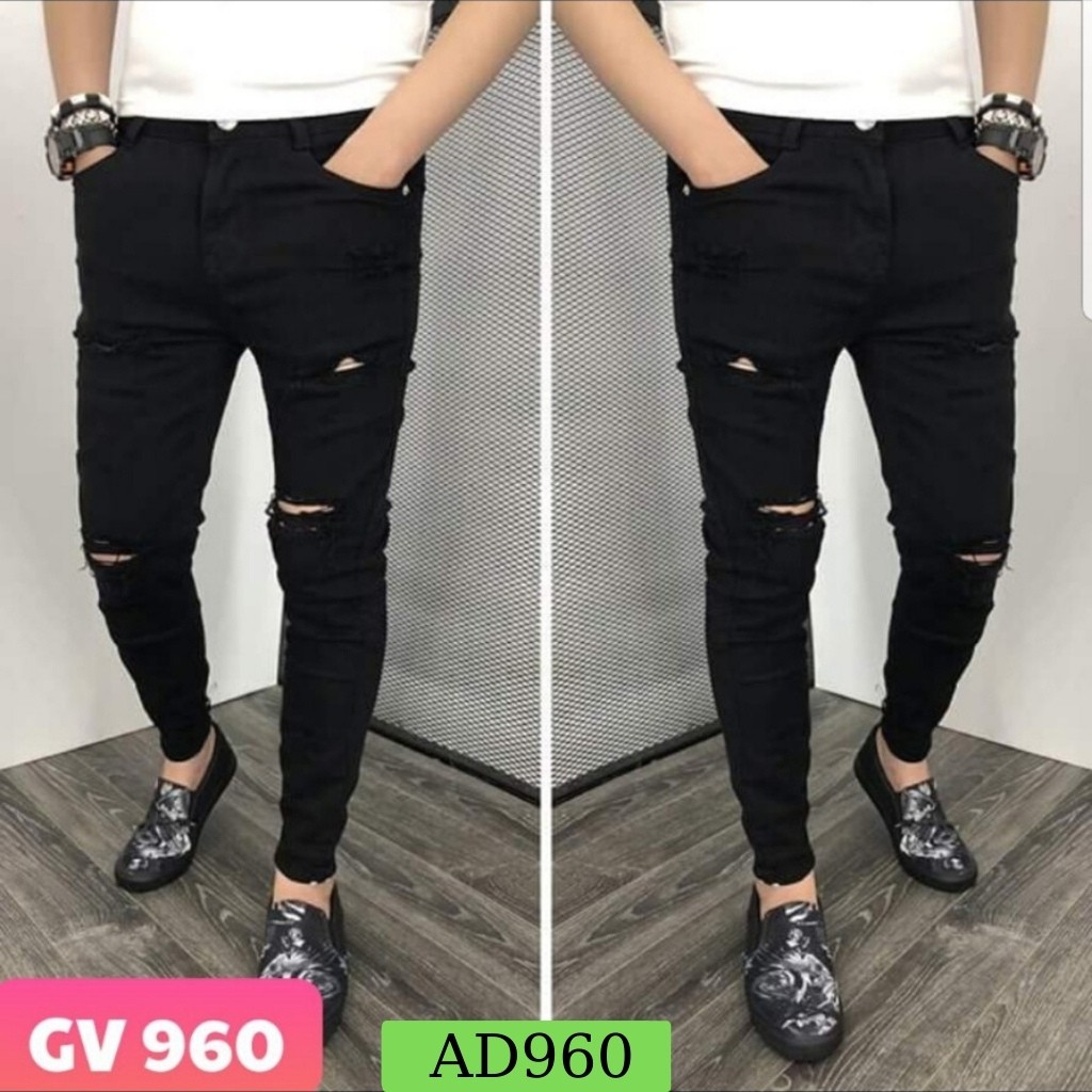 Quần jean nam tenji màu đen rách gối chất bò cao cấp co dãn 4 chiều cực đẹp, quần rin nam QDJ960 Nhiều mẫu mới