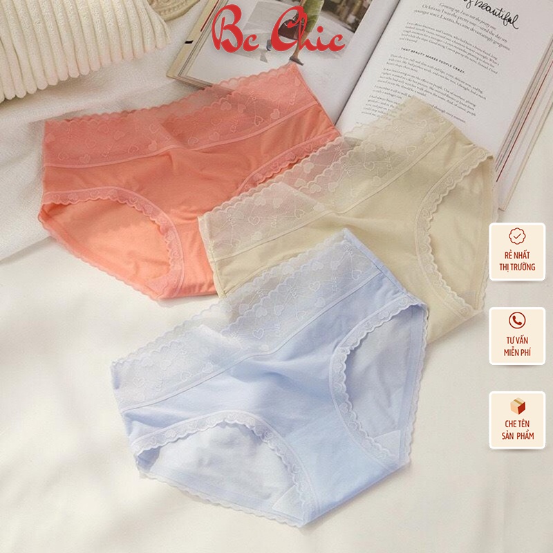 Quần lót nữ lụa băng - quần chip nữ tàng hình cạp ren họa tiết tim - có bigsize - mã Q1013 BC_CHIC LINGERIE