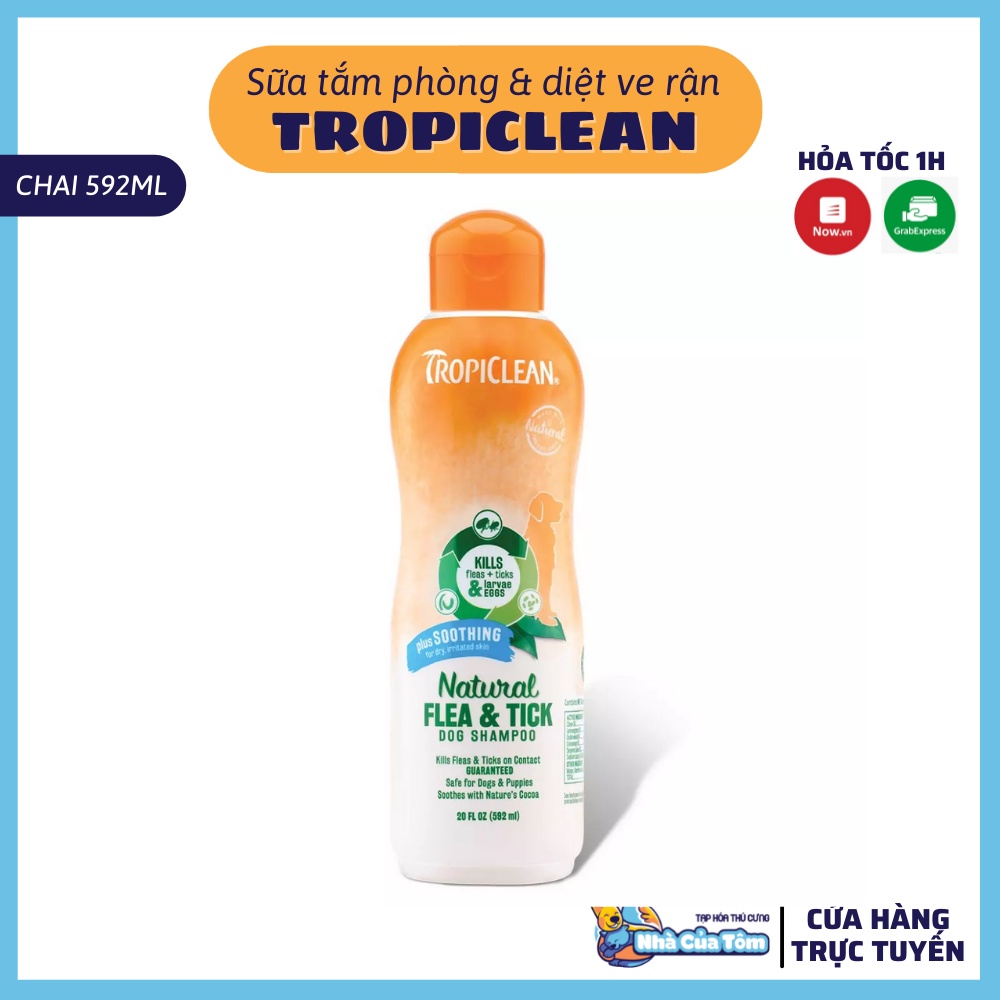 [COMBO] SỮA TẮM &amp; XỊT DƯỠNG LÔNG Tropiclean Flea &amp; Tick | Hỗ trợ ve &amp; bọ chét cho chó