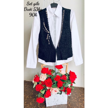 set gile mix sơ mi trắng