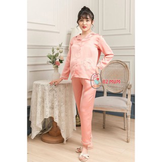 B212 Bộ lụa pijama trơn né ren