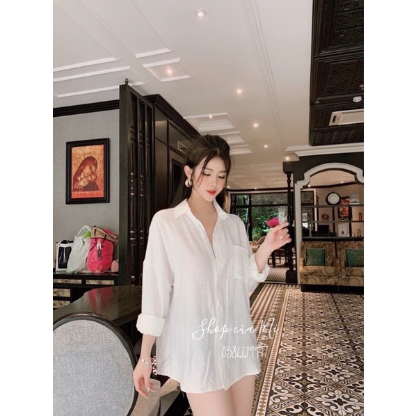Áo Sơ Mi Đũi Trắng Form Thụng Siêu Xinh