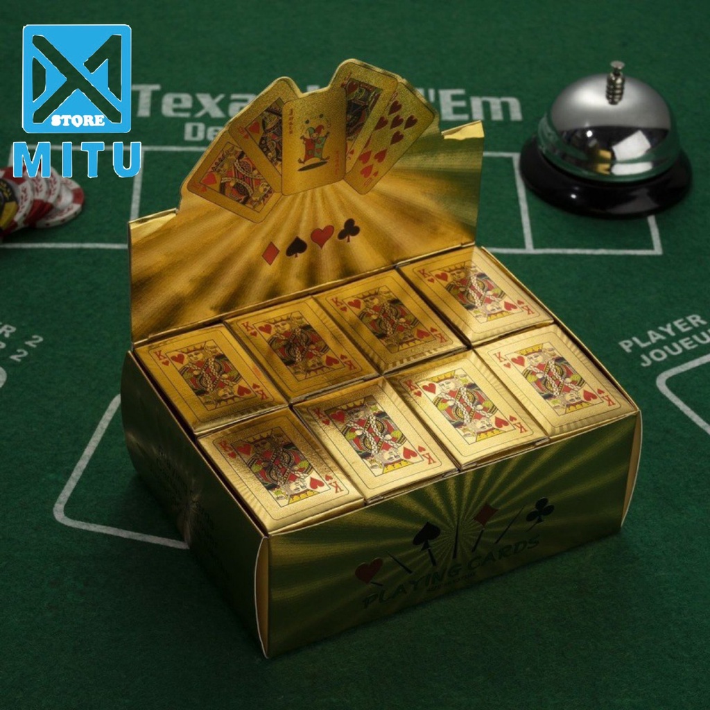 Bộ Bài Poker Nhựa PVC Mini Nhũ Vàng Chống Thấm Nước Độc Lạ Sang Trọng SP74