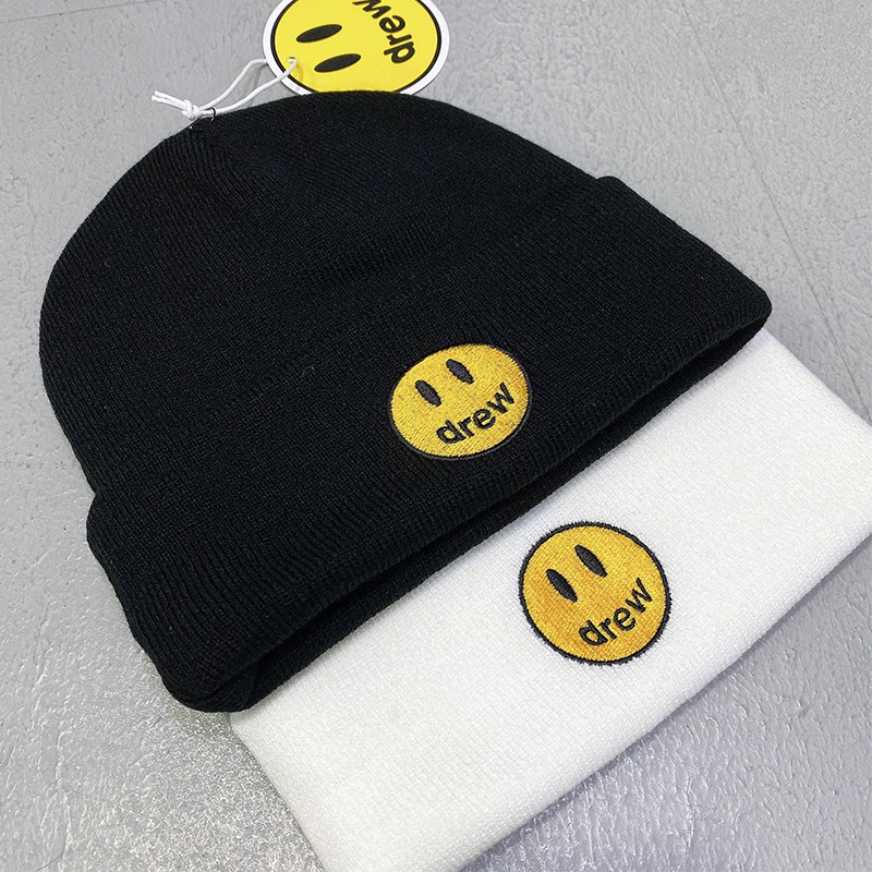 !! Mũ Beanie Dệt Kim Màu Trơn In Hình Mặt Cười Và Chữ justin bieber Chất Lượng Cao