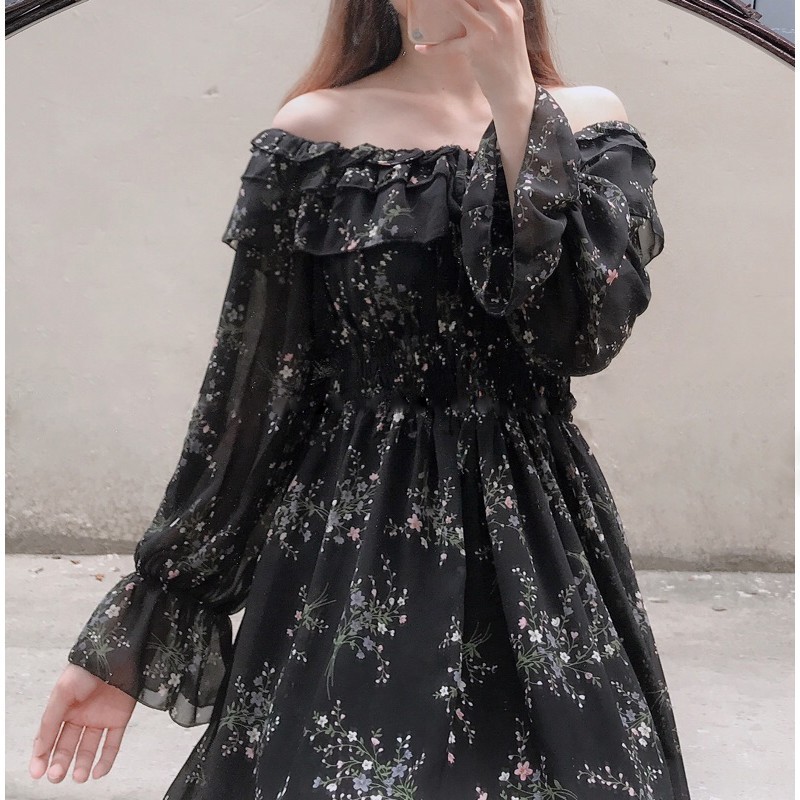 Váy trắng trễ vai hoa nhí babydoll thắt chun eo , đầm dự tiệc tiểu thư vintage kiểu ulzzang | BigBuy360 - bigbuy360.vn