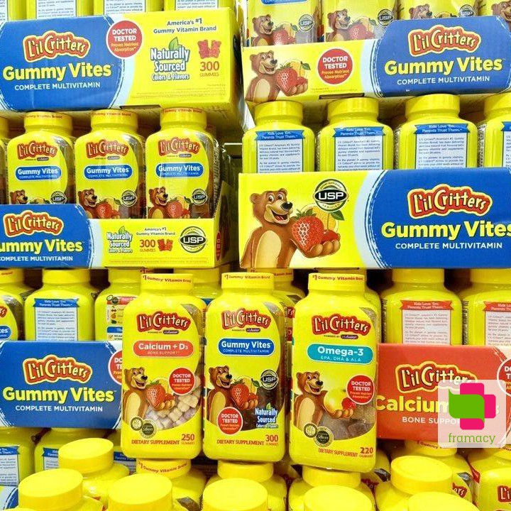 Kẹo dẻo Gấu L'il Critters Gummy Vites (300v), Omega 3 (220v), Calcium D3 (250v), Mỹ nhiều dinh dưỡng cho trẻ từ 2 tuổi