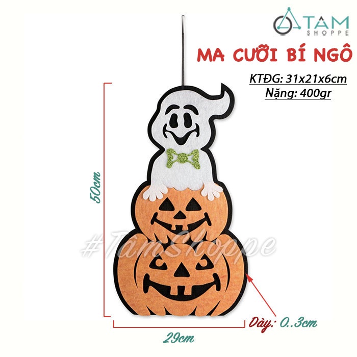[VÁI DÀY-SỬ DỤNG NHIỀU LẦN] Mô hình treo trang trí Halloween vải nỉ phối màu nhiều kiểu HLW-BTC-06