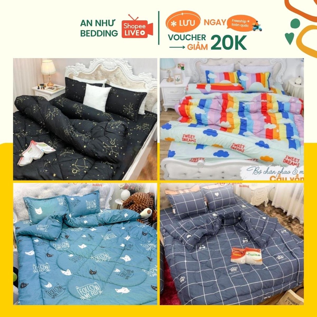 Bộ chăn PHAO ga gối đơn giản 02 cotton poly đủ 5 món An Như Bedding