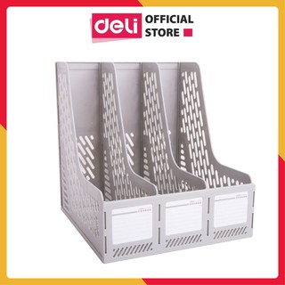 Giá tài liệu 3 ngăn đứng Deli - nhựa PP - Ghi xám/xanh - E9845
260x260x300mm