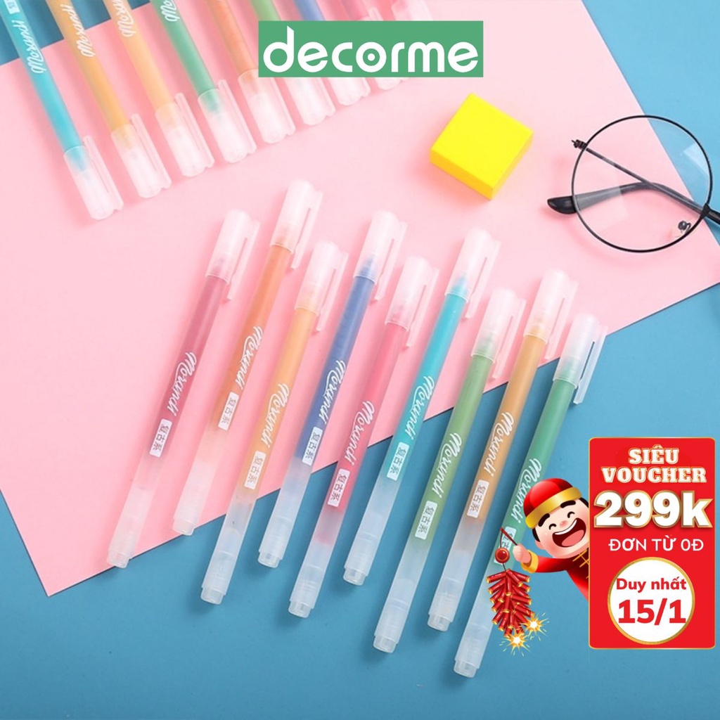 Bút gel Morandi Resun 0.5mm DecorMe Set 9 bút nhiều màu viết sổ tay trang trí thiệp bullet journal