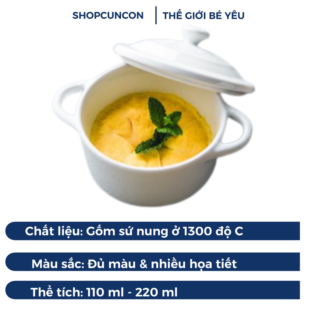 Bát ăn dặm cho bé bộ chén sứ kiểu nhật dạng nồi có nắp giữ nhiệt, thố chưng yến chưng siro cho bé bằng sứ Cuncon Store