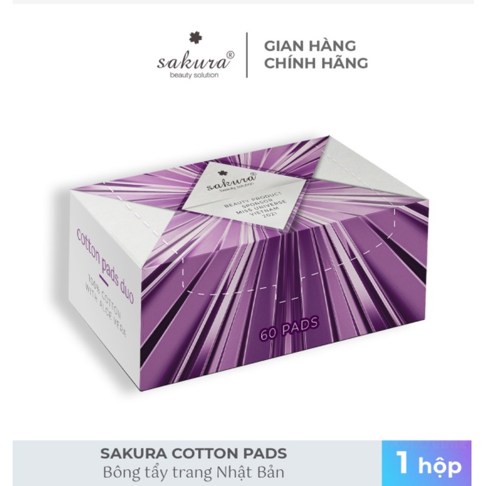 [CHÍNH HÃNG SAKURA] HỘP 60 MIẾNG BÔNG TẨY TRANG CAO CẤP SAKURA 100% TỪ NHẬT BẢN PHIÊN BẢN GIỚI HẠN – BÔNG TẨY TRANG