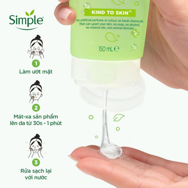 Sữa rửa mặt Simple dịu nhẹ giúp da sạch thoáng & không chứa xà phòng 150ml