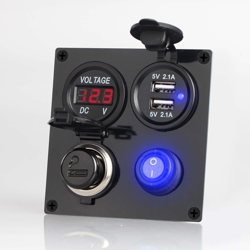 Ổ Cắm Sạc Hai Cổng USB 2 1A 2 1A Có Công Tắc Đèn LED Hiển Thị Điện Áp 12V Cho Xe Hơi / Tàu Thuyền / SUV Ma