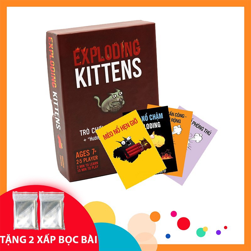 Bài Combo mèo nổ Exploding kittens + 4 Bản Mèo Mở rộng + 2 Xấp bọc bài