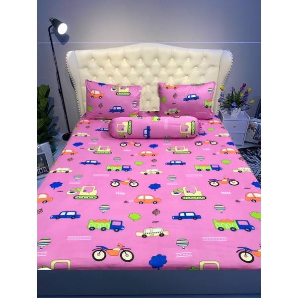 Bộ Drap thun Hàn Quốc 4 món mẫu xe oto. Chất thun mát mịn