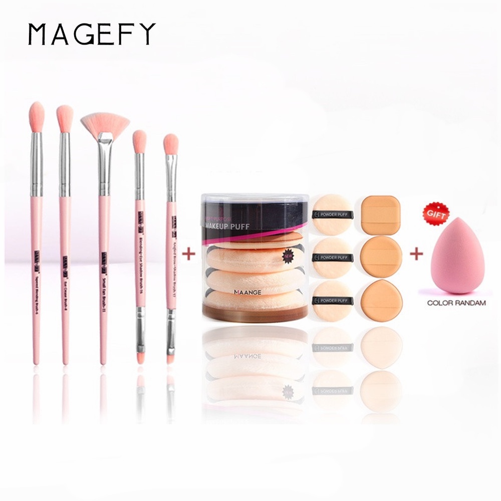 Bộ 5 Cọ + 6 Mút Trang Điểm Magefy Chuyên Nghiệp Tiện Lợi